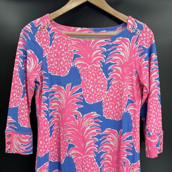 EUC LILLY PULITZER SOPHIE UPF 50+ TROPICAL PINEAPPLE PINK AND BLUE DRESS LARGE - Picture 2 of 6